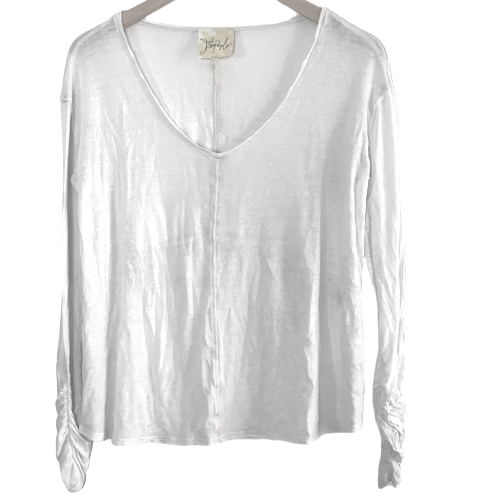 Free People | White long sleeve loose boho tee shirt blouse pullover ext…